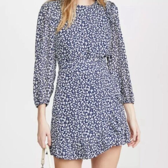 Reformation Quest Mini Blue Dress Soho Print Size 12 - Picture 3 of 8